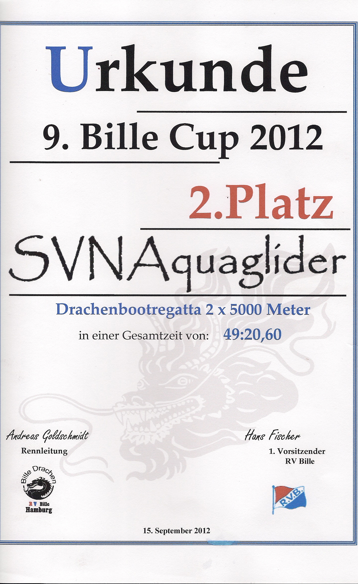 9.Bille-Cup 2012 Platz 2